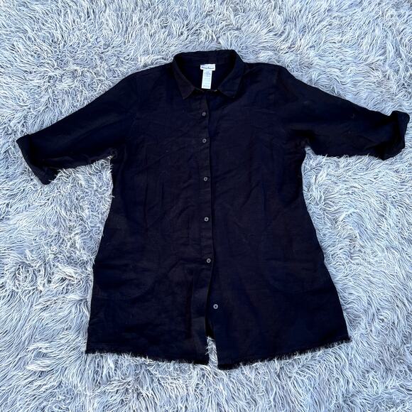 Tommy Bahama St. Lucia Linen Blend Boyfriend Shirt Black Swim Cover Up Women's L - Picture 9 of 12